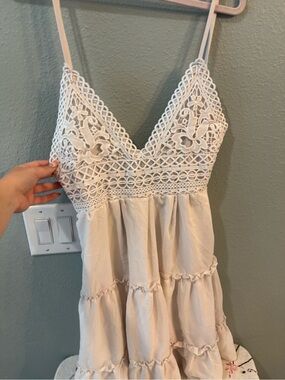 Cream Crochet Bodice Spaghetti Strap Dress